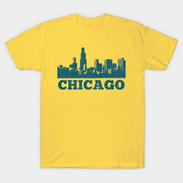 Chicago Skyline // Retro Vintage Faded Style Design T-Shirt by DankFutura